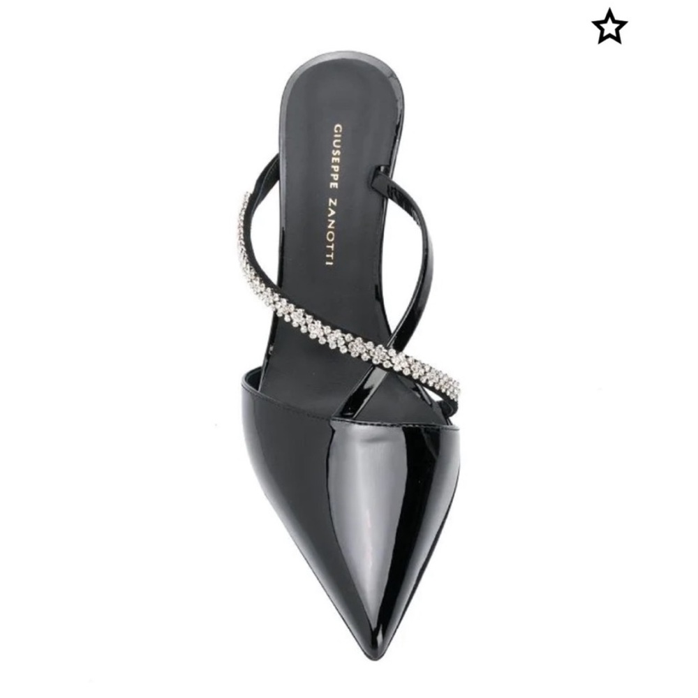 Elegant Giuseppe Zanotti Shiny Black Heels with Rhinestone Straps - Picture 12 of 12
